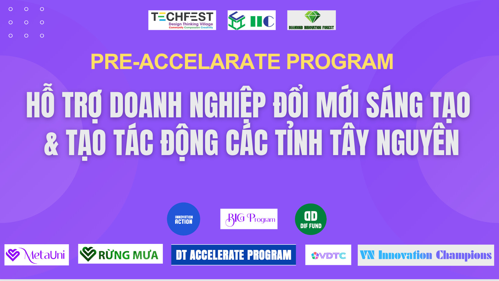 PRE – ACCELERATE PROGRAM – CHƯƠNG TRÌNH HỖ TRỢ DOANH NGHIỆP ĐỔI MỚI SÁNG TẠO & TẠO TÁC ĐỘNG CÁC TỈNH TÂY NGUYÊN